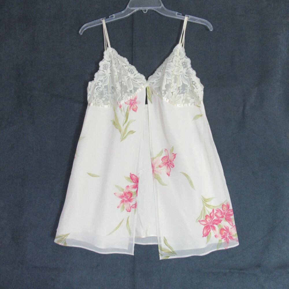 Valerie Stevens Chemise Womens M Cream Floral Lace Lingerie Babydoll Nightgown
